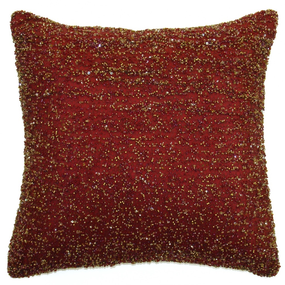 Sabira Collection Handmade Beaded Burgundy Throw Pillow Case